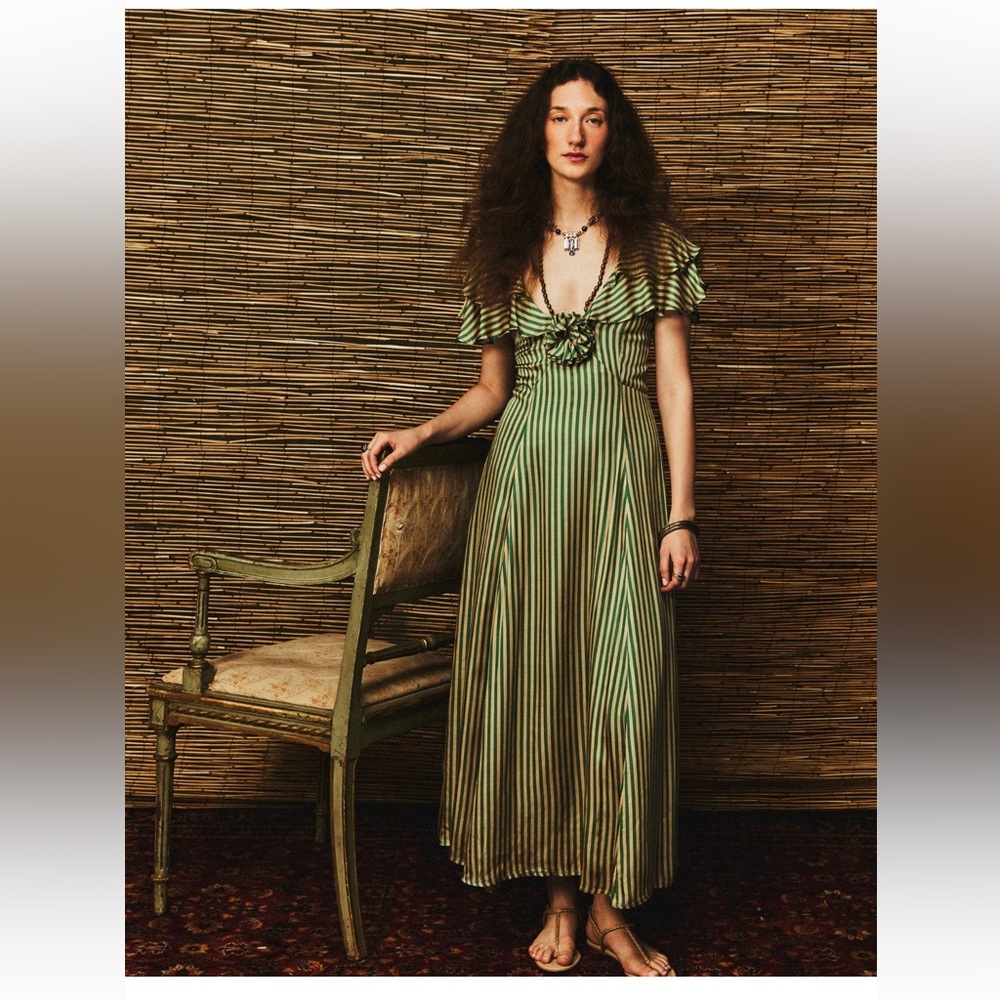 LUCIE DRESS IN ALMOND & GREEN STRIPE